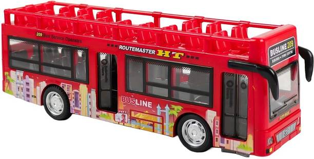 FunBlast Open Roof Bus Toy with Music & LED Lights for Kid- Double Floor Pull Back Toy