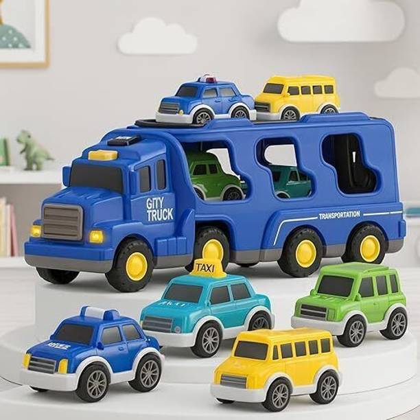 Toyspree Big 5 in 1 Friction & Music powered Transport Truck with cars Toy Playset
