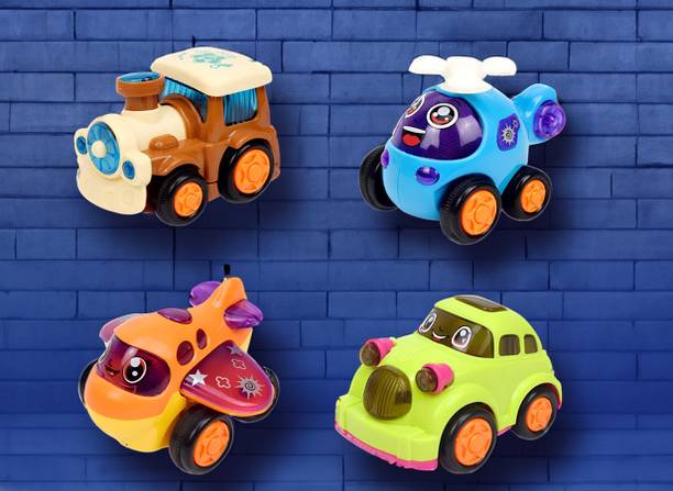 littlewish Friction Powered Toy Set of Car, Train, Plane & Helicopter for Kids Pack of 4