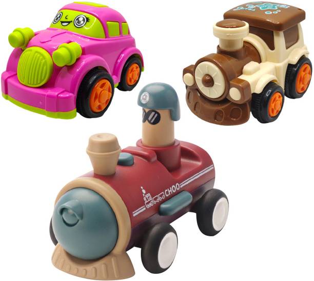 ZONEPIA Unbreakable Friction Powered Diecast Car, Train & Push and Go Train Toy Set