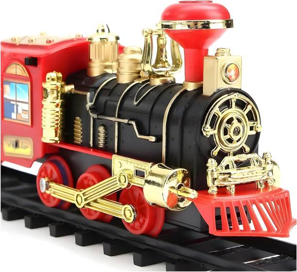 Jollyora Choo Choo Toy Train Track Set with Long Track, Realistic Smoke & Sound Effects