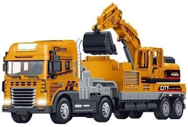 SHIPEASE Friction Power Dumper Transport Truck for Kids Construction Toy with Light Sound