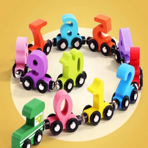 KIDOPOP Wooden Magnetic Number Train Set, Colourful Educational Toy, 0-10 Digit Cars