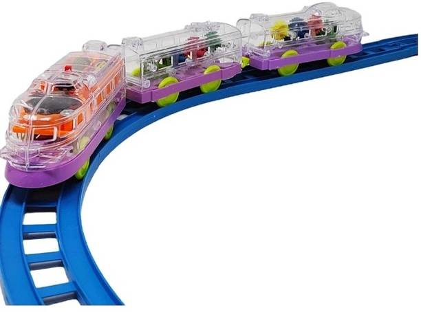 Veryke Musical Train Set with Track Rotating Gears Transparent Body Battery Operated