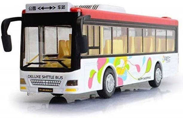 DEZICON Metal Alloy Diecast Long London Toy Bus Light Sound Pullback For Kids School Bus