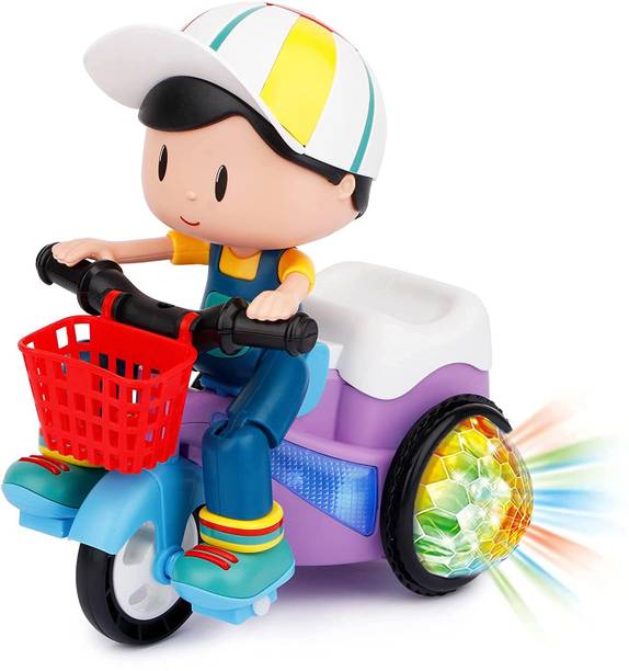 mega star Stunt Tricycle Bump and Go Toy with 4D Lights, Dancing Toy,