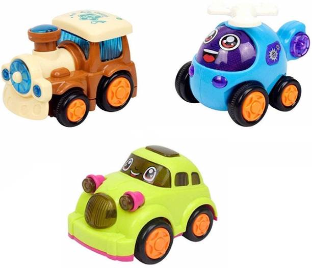 littlewish unbreakable Friction Powered Toy Set of Car Train & Helicopter for Kids Pack 3