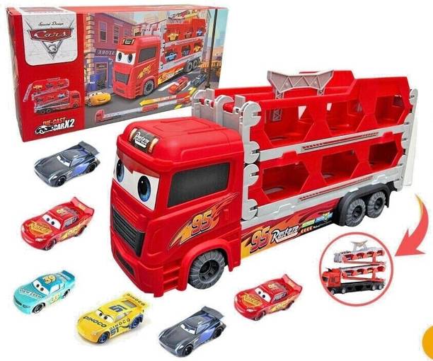 Chigy Wooh McQueen Cars Launching Truck Transporter Long Racing Track Express Ship