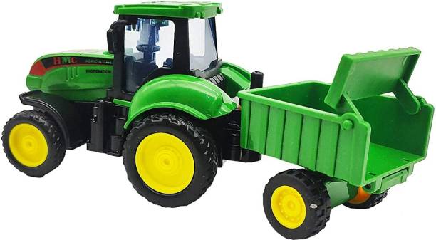 Dherik Tradworld Pull Back Vehicles Farm Tractor Truck with Trolley, Friction Power Toy Trucks