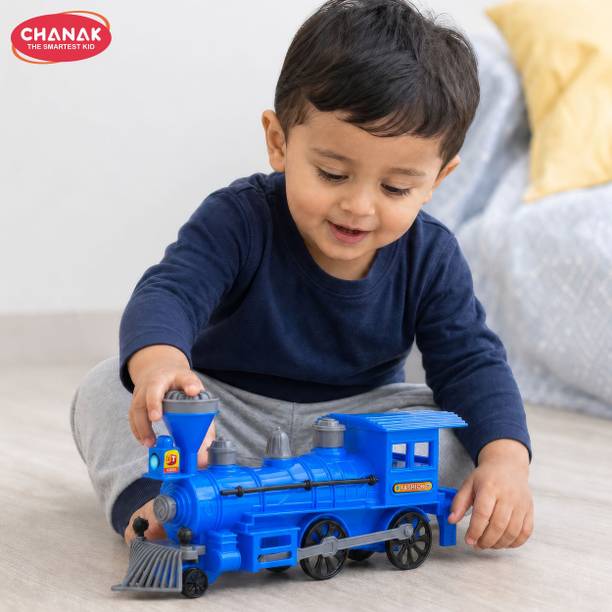 CHANAK Pull Back Steam Train Engine, with LED Toy for Kids, Plastic String Pull Back