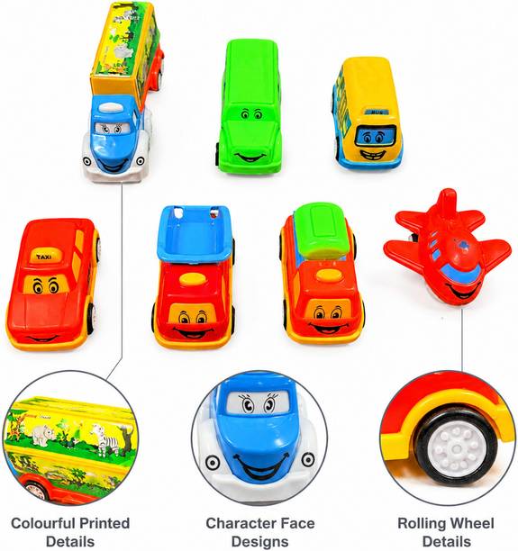 Nafhotoz Kids Mini Vehicle Toy Set with Cars Bus Truck & Plane