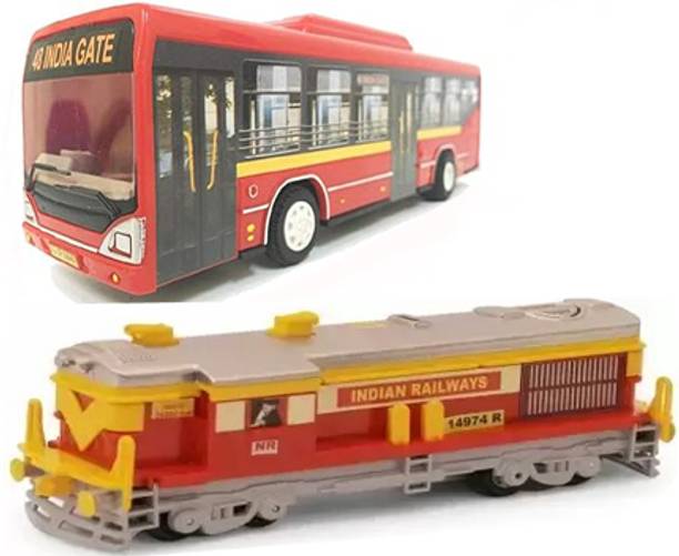 centy Floor Bus Red with Pull Back Action (Multicolor) with Locomotive Train Engine