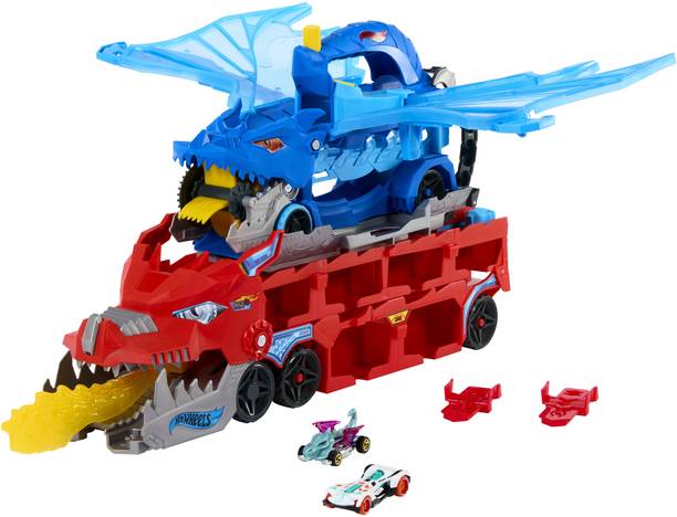 HOT WHEELS City Ultimate Dual Dragon Transporter & 2 1:64 Scale Toy Cars