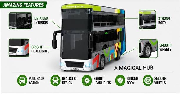 Amagicalhub Bus Alloy Metal Light & Music Bus, Die Cast Metal Bus, Toy for Kids