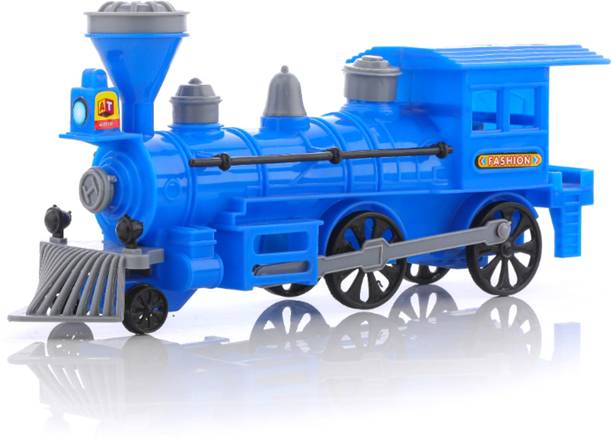 333MART Plastic String Pull-Back Steam Train Engine with LED, Toy for Kids, (Blue,PK1)