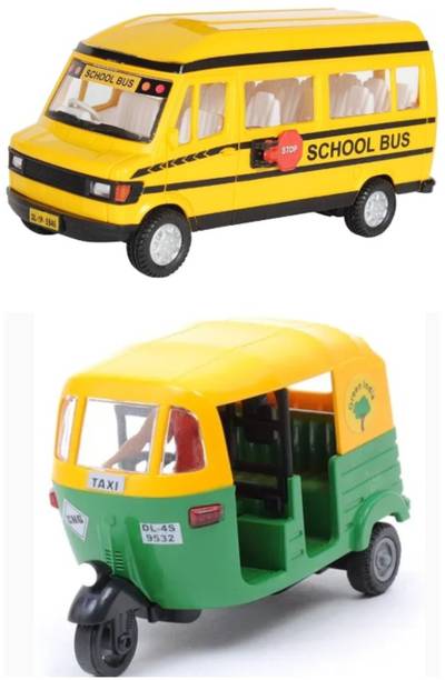 viaan world Pack Of (School Bus & Auto ) Toy for Kids