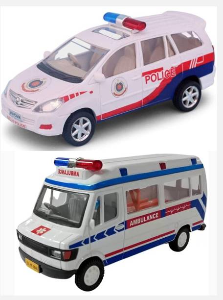 viaan world Combo Pack Of PULLBACK Centy ( Police chase Innova Car & Ambulance Bus ) Toy