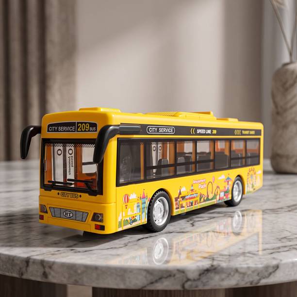 DEZICON ECOM Kids Yellow Bus Toy with Working Lights Sound and Friction Powered Movement