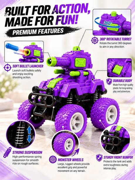 Have Fun 1 Tank Launcher Monster Truck Toy | Bullet Shooting | Push & Go | 360° Stunt