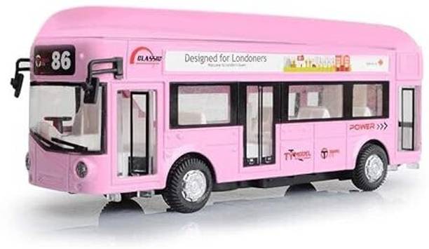 Budetto London Bus Toy Pull Back Die Cast Vehicle with Openable Door Light Sound