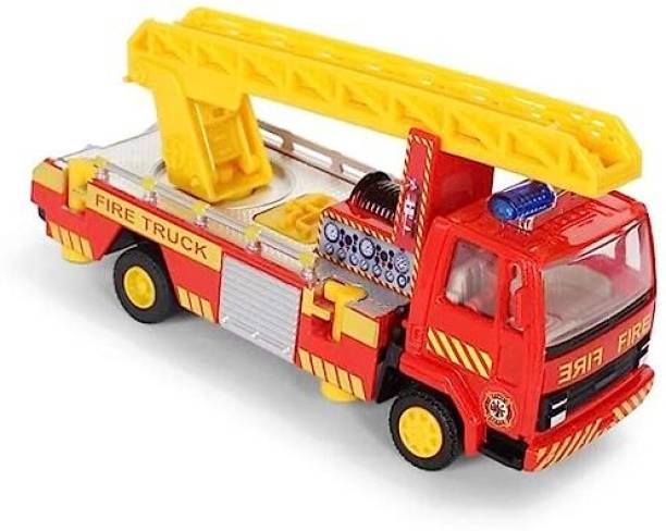 Joy Stories Pull Back Fire Engine Truck with Extendable Swivel Ladder, 360-Degree Movement