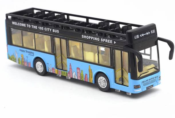 DUWOL Metal Diecast Toy Bus Light Sound Pullback London Bus For Kids Sight View Bus