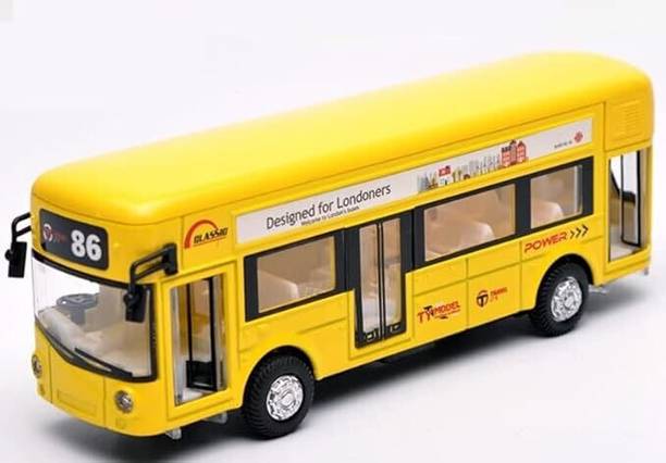 Budetto London City Bus Toy Pull Back Die Cast Vehicle with Openable Door Light Sound