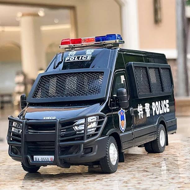 DEZICON ECOM 124 Light Music Police Car Diecast Metal Police Toy Car For Kids Pull Back Car