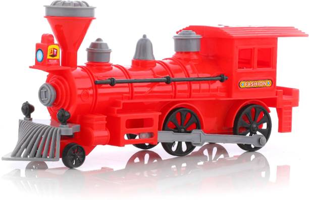 CHANAK Pull Back Steam Train Engine, with LED Toy for Kids, Plastic String Pull Back