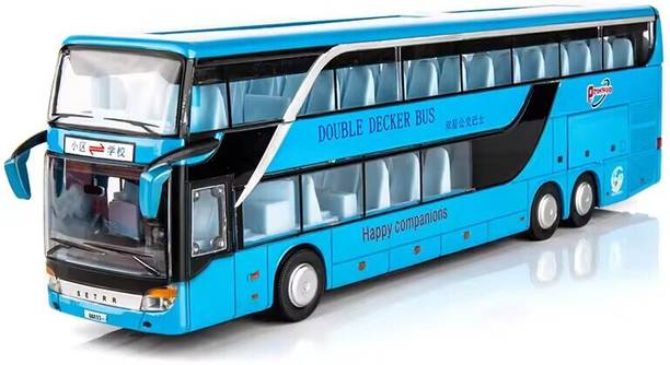 MOOBOO Alloy Metal Pull Back Die-cast Bus Model With Sound & Light Toy for Kids