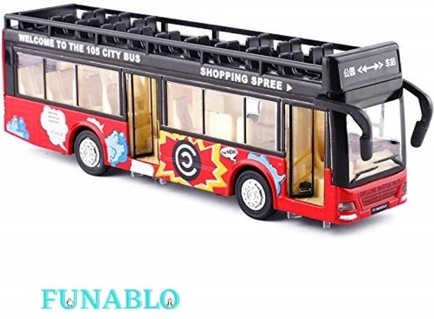 FUNABLO Luxury Bus Toy for Kids with Light & Sound Effects, Pull Back Double Decker