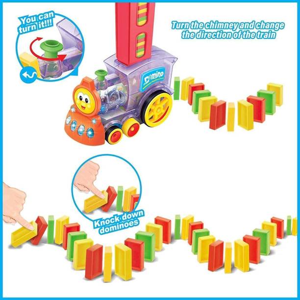 Pepstter Train Toy, Domino Blocks Set for Kid LSet for 3-7 ight & Sound Stackings 60 Pcs