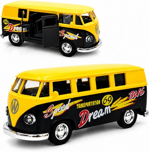 TOYRENTTO 1:36 Die Cast Metal Classic Mini Bus Pull Back Toy Openable Doors for Kids Van