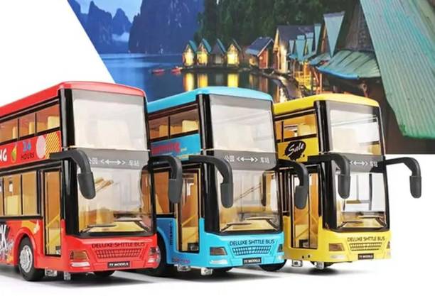 GKNEX London Bus Metal Diecast Toy Light Sound Pullback For Kids Double Decker Bus