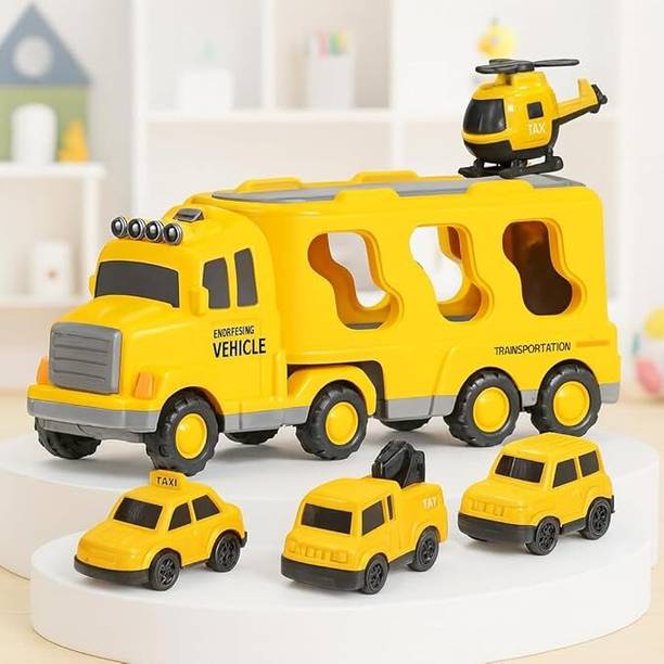 Toyspree Big 5 in 1 Friction & Music powered Transport Truck with cars Toy Playset