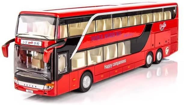 MOOBOO Alloy Metal Pull Back Die-cast Bus Model With Sound & Light Toy for Kids