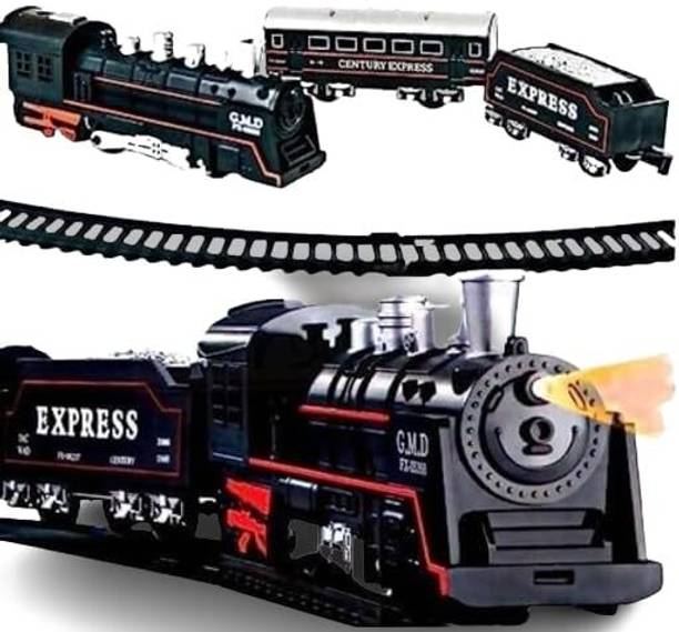 Toys N Smile Black Train Toy Track Set for Kids With Light, Express Toy Train