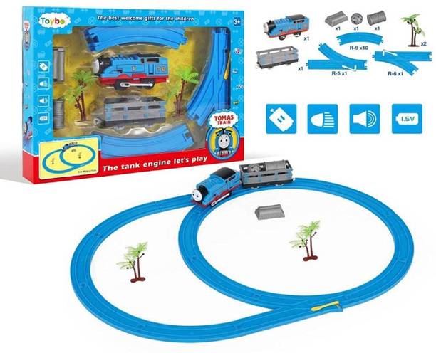 KTRS Train Track Set with Sound and Flashing Lights Train with Coal Wagon, Tanker