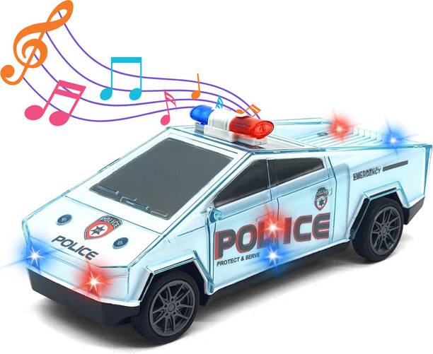 Toybot Kids Police Cyber Truck Toy with Lights & Siren Sound Friction Powered Push & Go