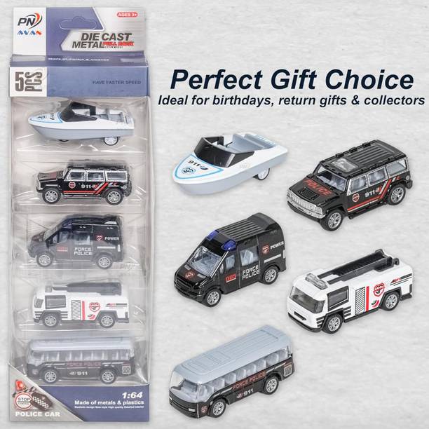 PN AVAN Die Cast Metal Pull Back Toy Vehicles Set|1:64 Scale| Police Car Toy for Kids