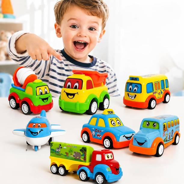 Jericos Pack of 7 Pull Back Vehicle Set | Unbreakable Toy Cars for Kids 3+