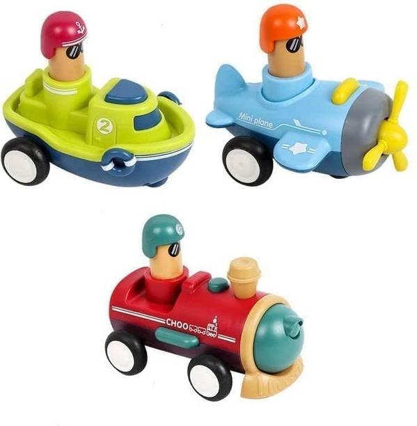 hinik Push &Go with pull back Friction Powered Vehicles (Including Boat ,Plane, Train)