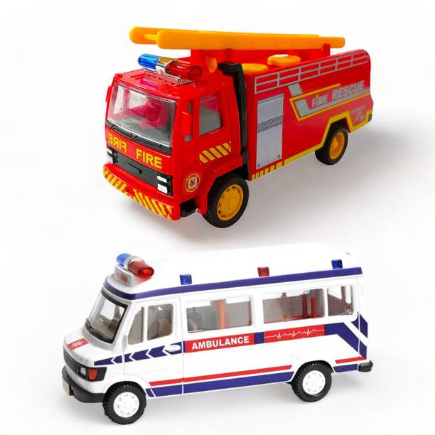 SARASI Fire Tender & Ambulance Combo Set For Kids, Pull Back Action, Realistic Body