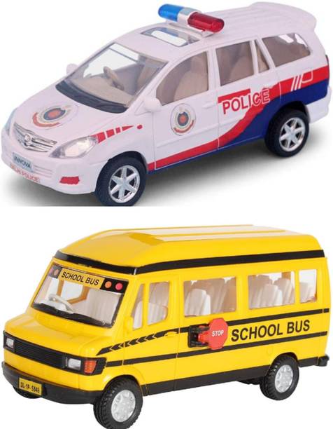 viaan world Combo Pack Of PULLBACK Centy ( Police chase Innova Car & School Bus ) Toy