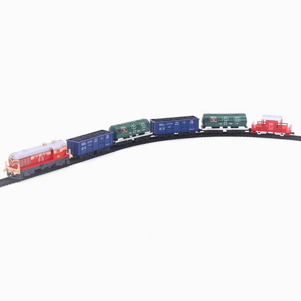 HANAL Cargo Train Toy Set with Tracks, LED Lights, Sound | Battery Operated