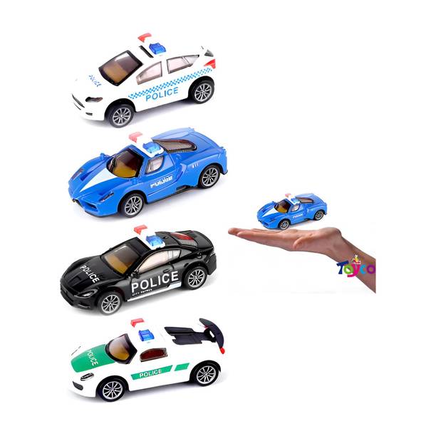 Toyco Pack of 4 Alloy Metal Pull Back Mini Police Cars Set for Kids