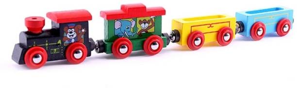 JustKid'SThings Wooden Magnetic 4Pcs Circus Toy Rail Train Set For Kids Happiness