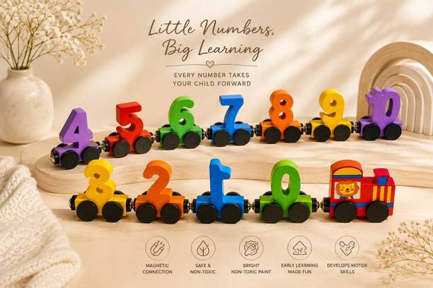 Cloudlinkventures Wooden Magnetic Number Train Toy for Kids (0-10)