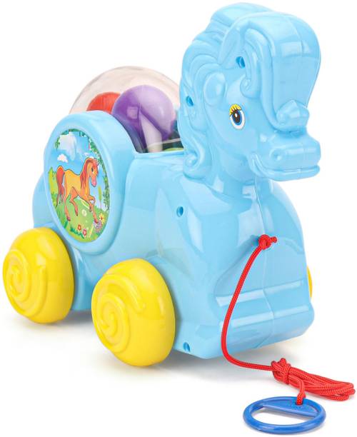 zokato Pull Along Horsie Toy Attached with String, Steady Wheels for Kids