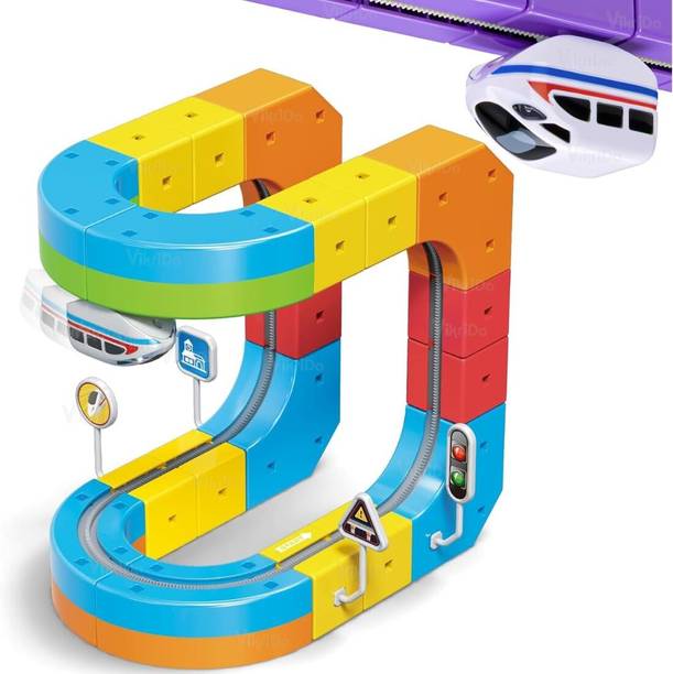VikriDa Electric Magnetic Train Track Set 51 PCS 3D Flexible Tracks STEM Toy
